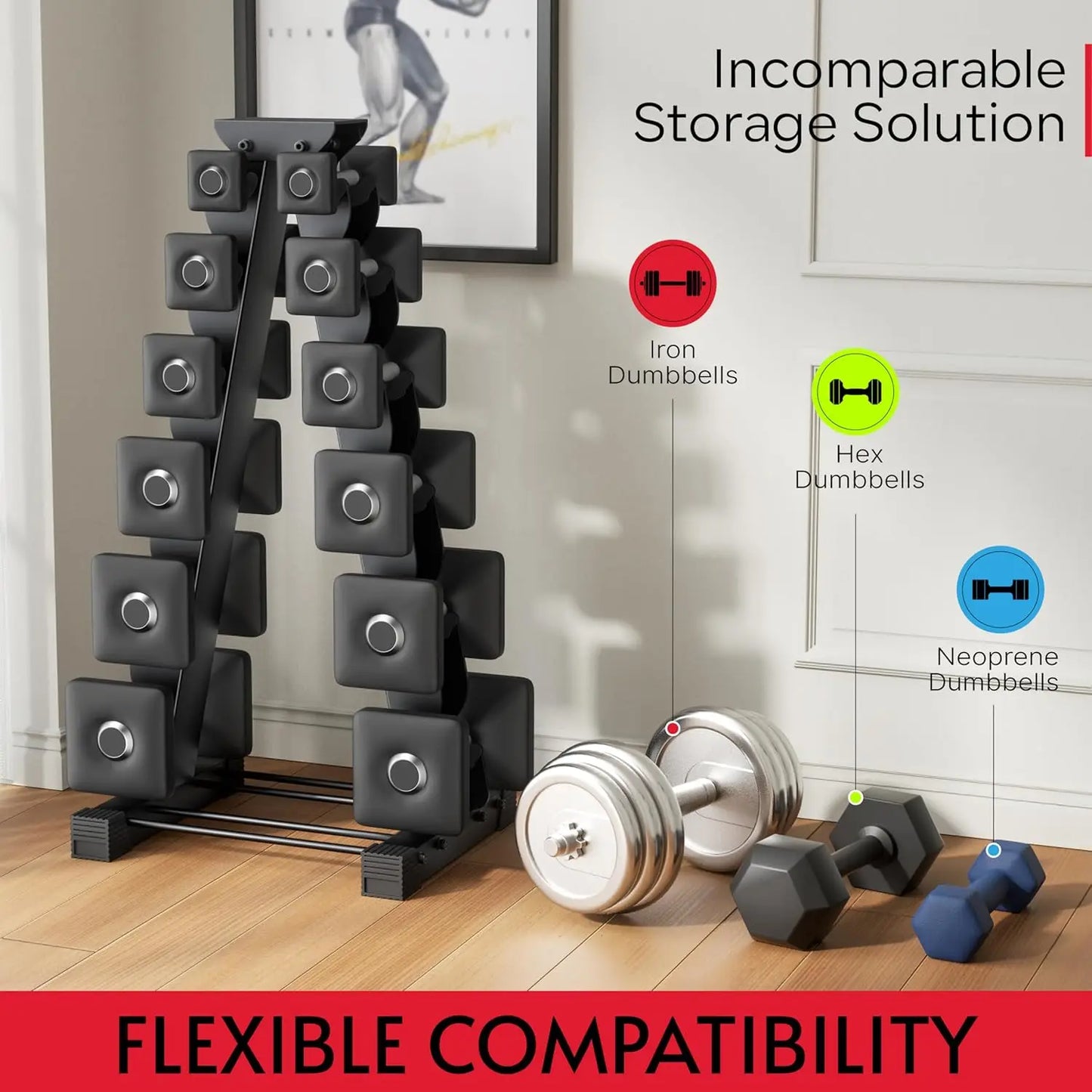 6-Tier Dumbbell Rack Stand for Home Gym, Space-Saving Storage with Neoprene Set Holder, Ergonomic Design
