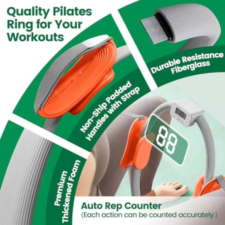 Magic Circle Pilates Equipment Kit with Smart Counter - 14" Pilates Ring and Ball Set with Yoga Ball, Resistance Bands, Stretch