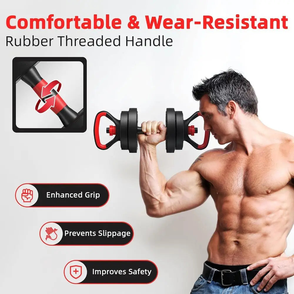 Versatile 40-60 lbs Adjustable Dumbbell Set, Portable Multi-Function Home Gym Kettlebell Kit