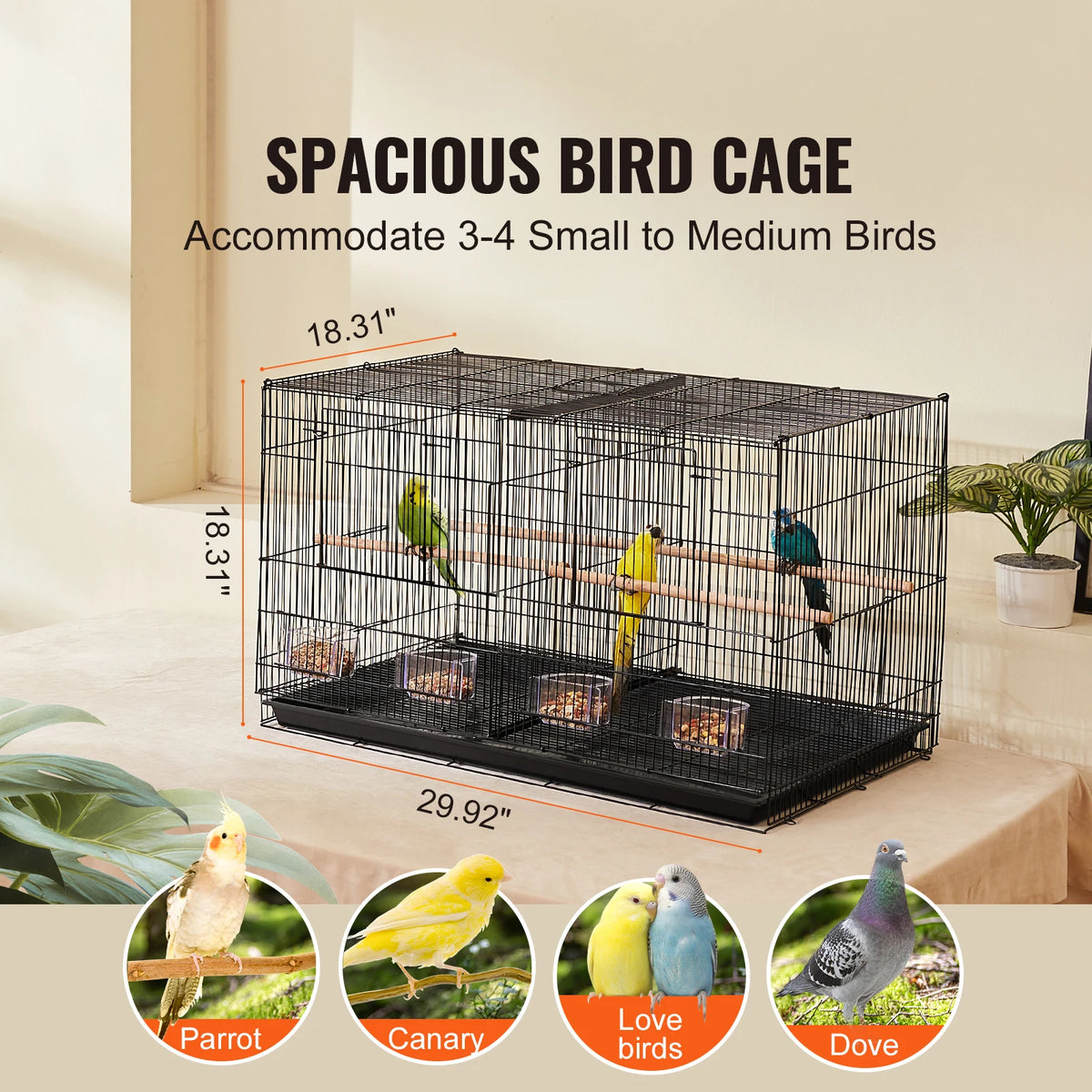 SucceBuy 30Inch Flight Bird Cage Stackable Divided Small Animal Cage for Kinds of Birds Pet Travel Birdcage with Handle Perches